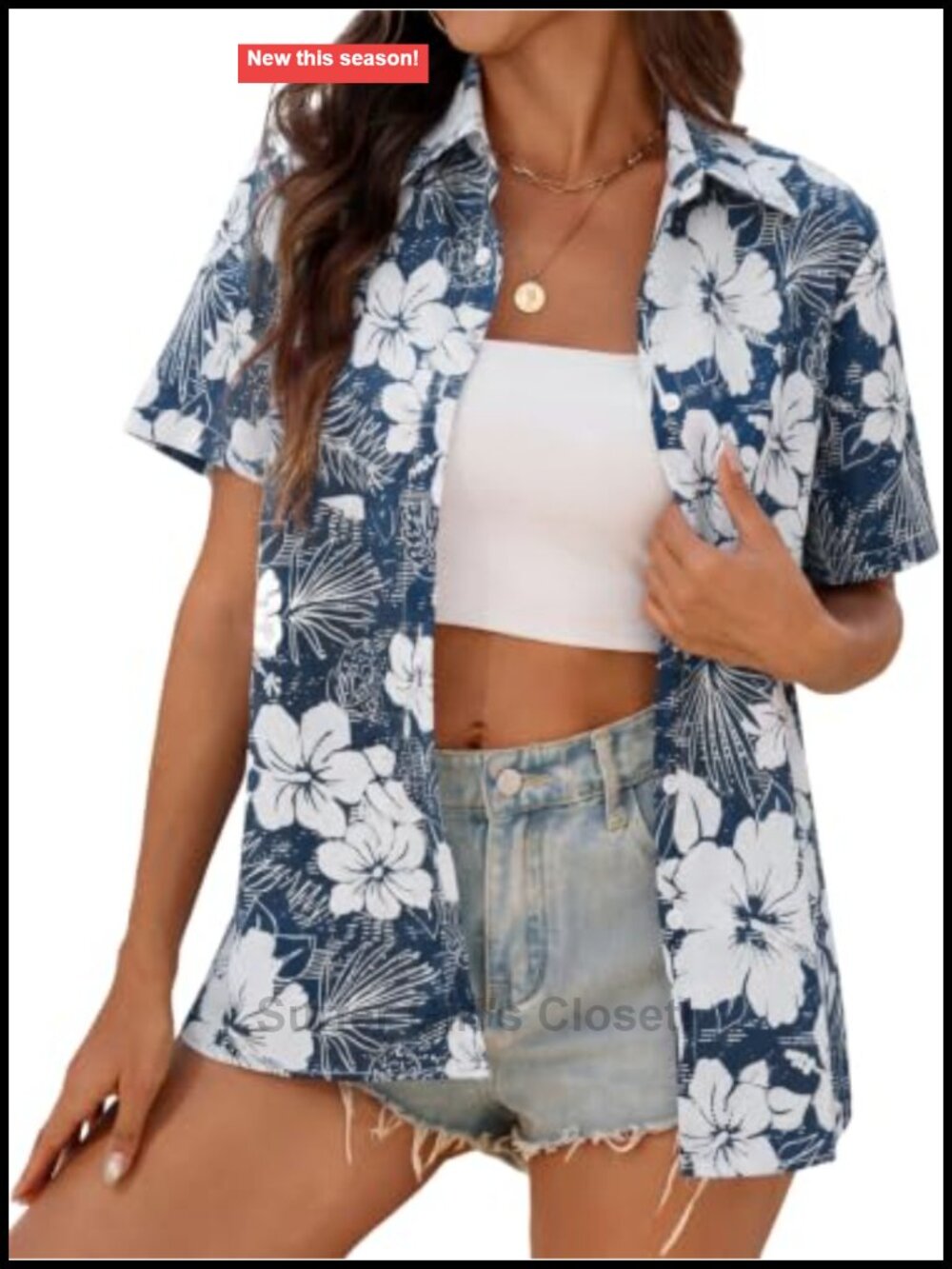 Women's Tropical Floral Button-Down Hawaiian Shirt Short Sleeve V-Neck